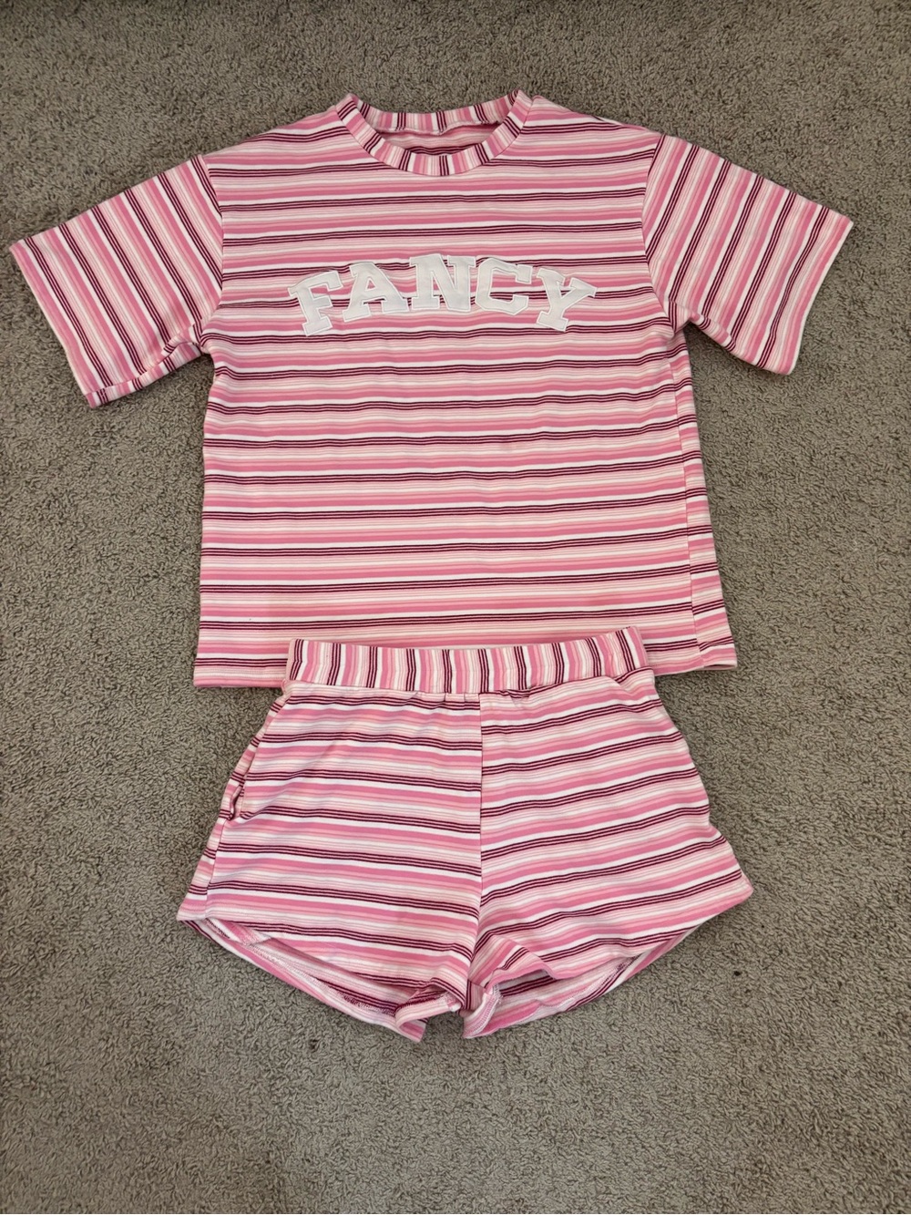Pink Striped Towel Terry Set with 'FANCY' Graphic